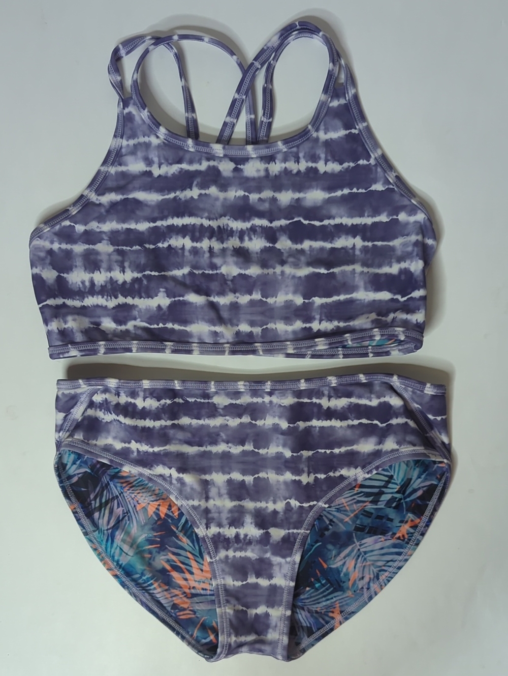 Athleta Girl Tropics Tie Dye Reversible Bikini Swim Suit Top Bottom Palm